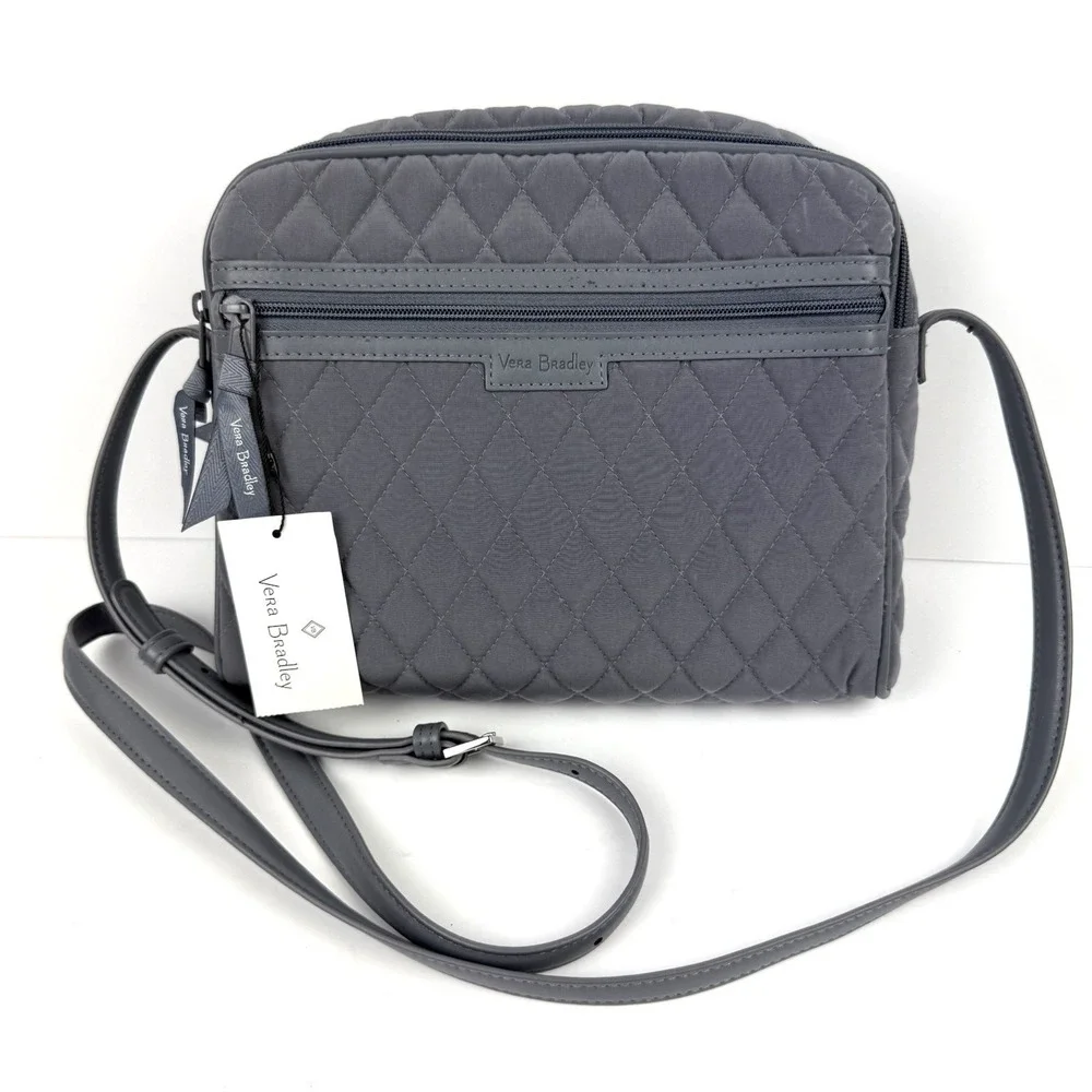 Vera Bradley Trimmed Crossbody Bag WITH‎ Wallet Carbon Gray Microfiber NWT
